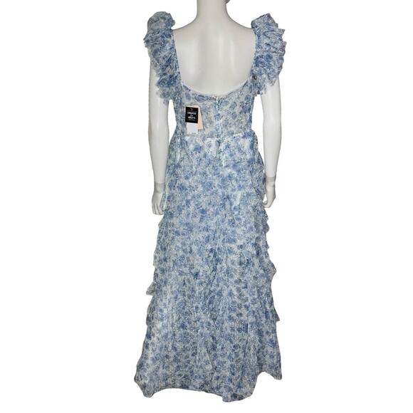 City Studios Juniors' Ruffled Off-The-Shoulder Corset Gown White/Navy Sz 13/14 - Picture 7 of 11